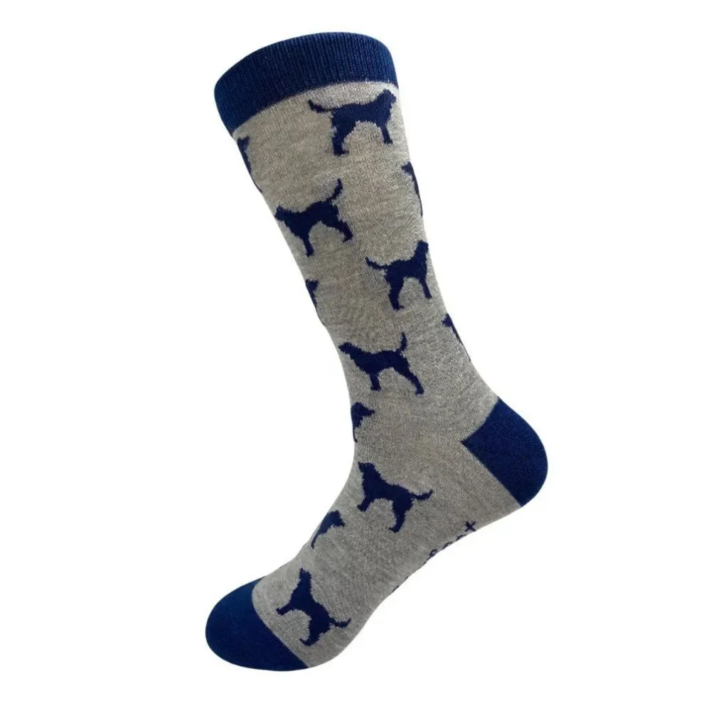 Dog Patterned Blue and Gray Labrador Crew Socks Women One Size